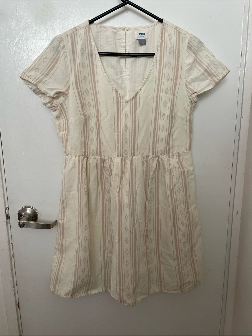 Old Navy Cream Striped V-Neck Mini Dress